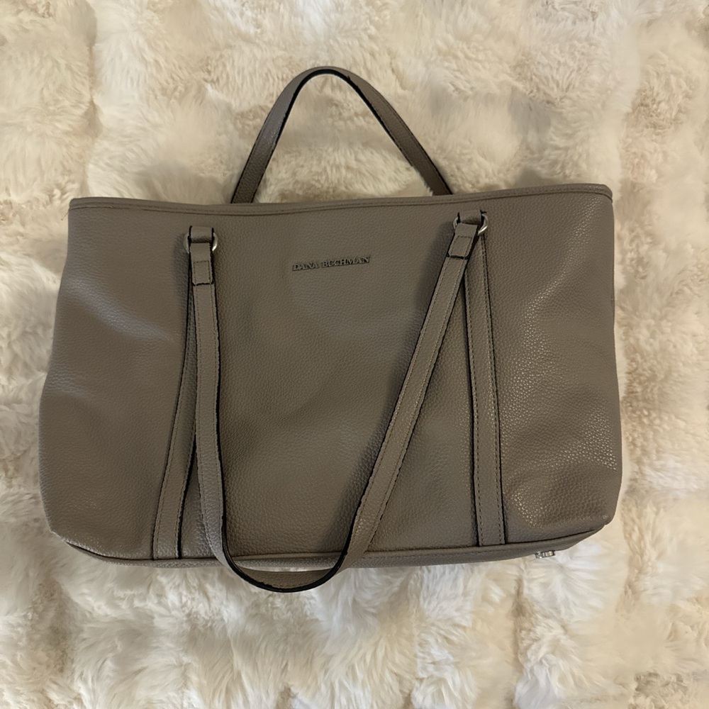Gray Leather Tote Bag